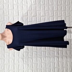 Soft Navy Shift Dress with Cold Shoulder Short Sleeves